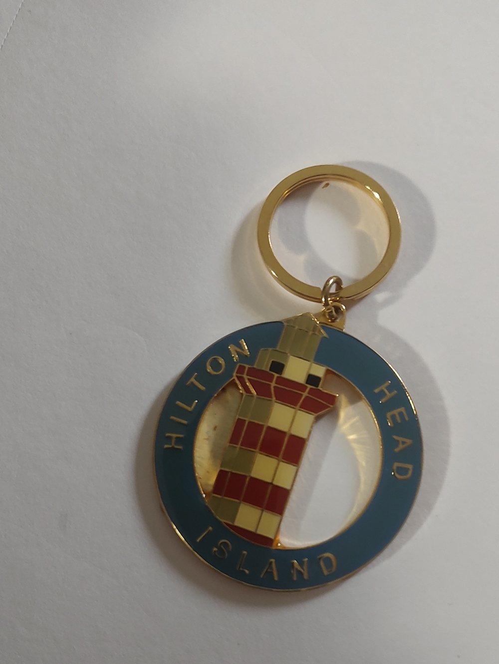 Gold & Teal Keychain with Lighthouse Accent